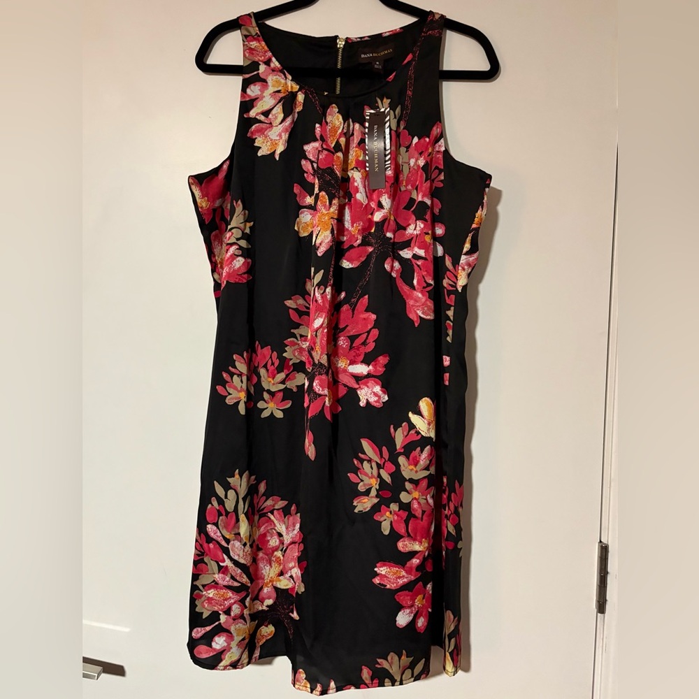 Dana Buchman Black Dress with Red and Gold Floral Design